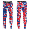 Athletic sports unisex compression tights for girls and boys flag football, tackle football, basketball, track, running, training, gym workout etc printed in red, white, blue Chicago Cubs colors