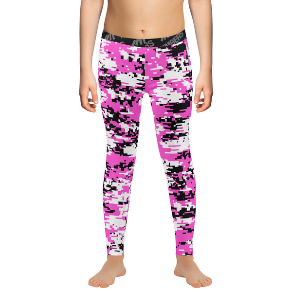 Athletic sports unisex compression tights for girls and boys flag football, tackle football, basketball, track, running, training, gym workout etc printed in pink, black, white colors