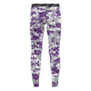 Athletic sports unisex compression tights for girls and boys flag football, tackle football, basketball, track, running, training, gym workout etc printed in purple, gray, white TCU Horned Frogs colors