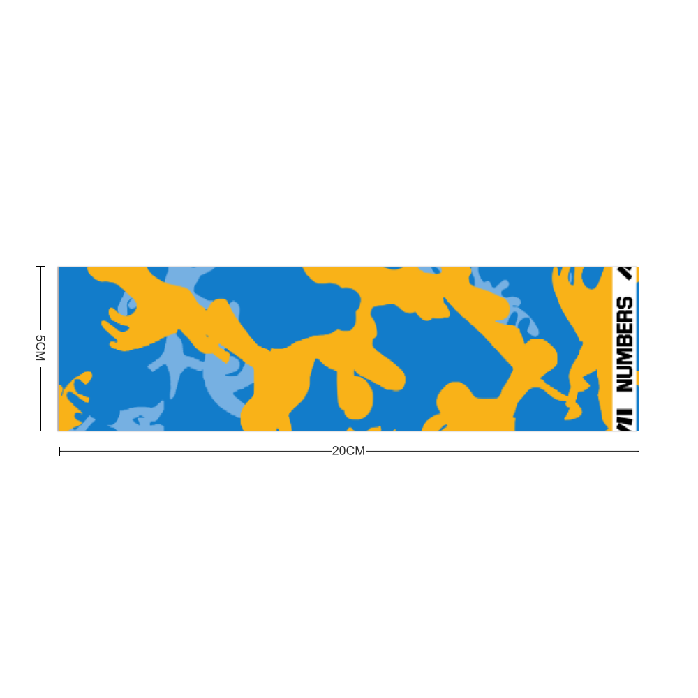 Athletic sports sweatband headband for youth and adult football, basketball, baseball, and softball printed with camo baby blue, blue, and yellow