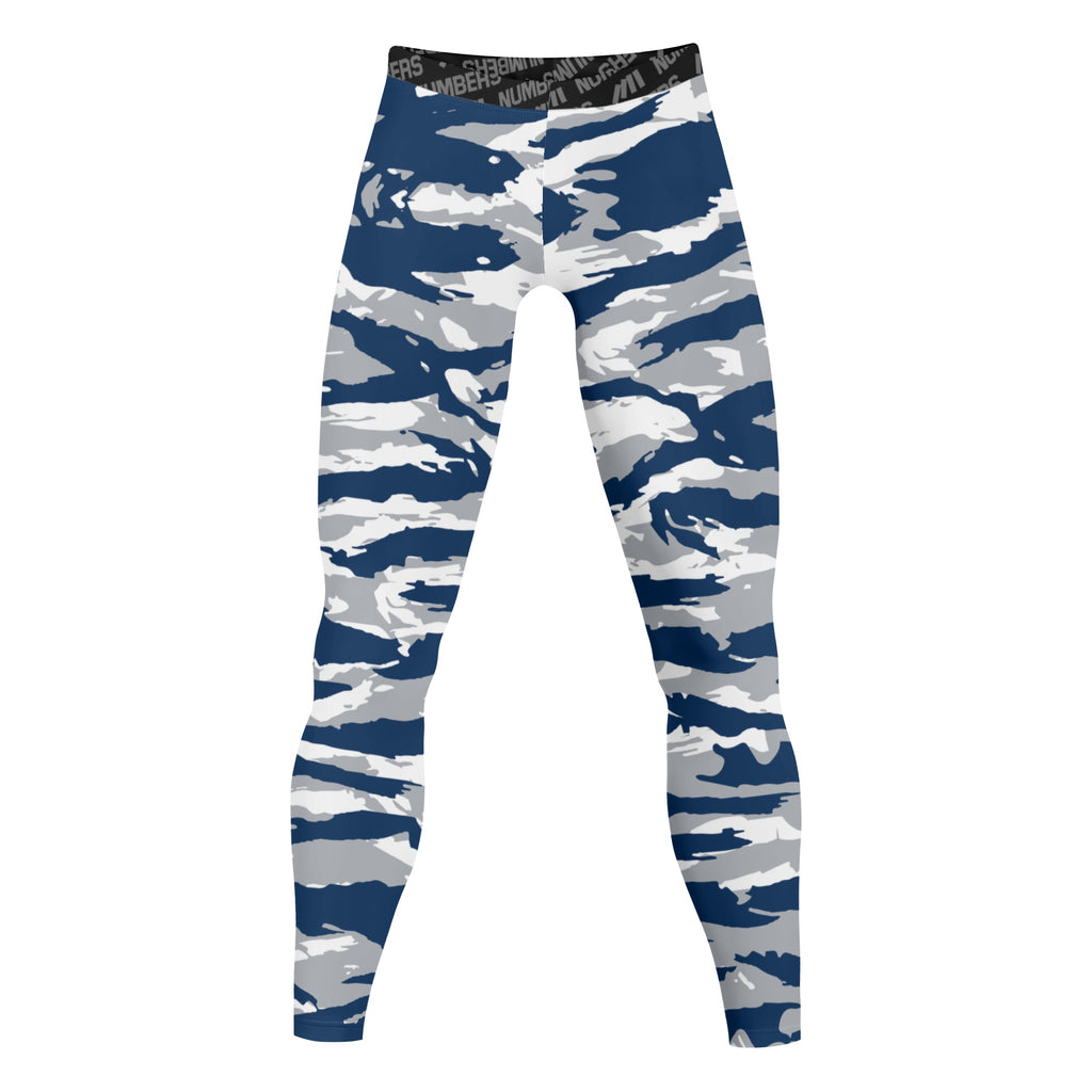 Athletic sports compression tights for youth and adult football, basketball, running, track, etc printed with predator navy blue gray white Dallas Cowboys colors