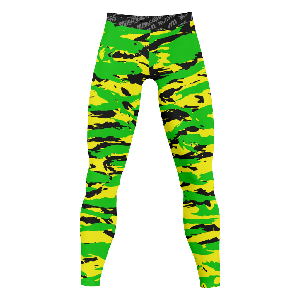 Athletic sports compression tights for youth and adult football, basketball, running, track, etc printed with predator fluorescent yellow green black Oregon Ducks