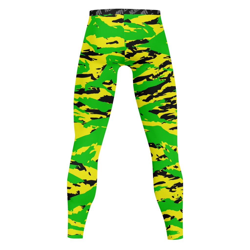 Athletic sports compression tights for youth and adult football, basketball, running, track, etc printed with predator fluorescent yellow green black Oregon Ducks