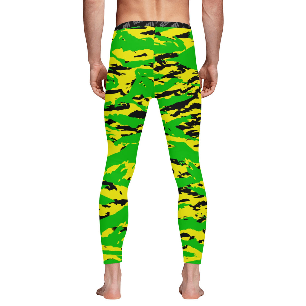 Athletic sports compression tights for youth and adult football, basketball, running, track, etc printed with predator fluorescent yellow green black Oregon Ducks