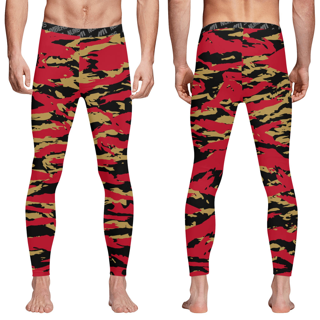 Athletic sports compression tights for youth and adult football, basketball, running, track, etc printed with predator  red black gold San Francisco 49'ers 