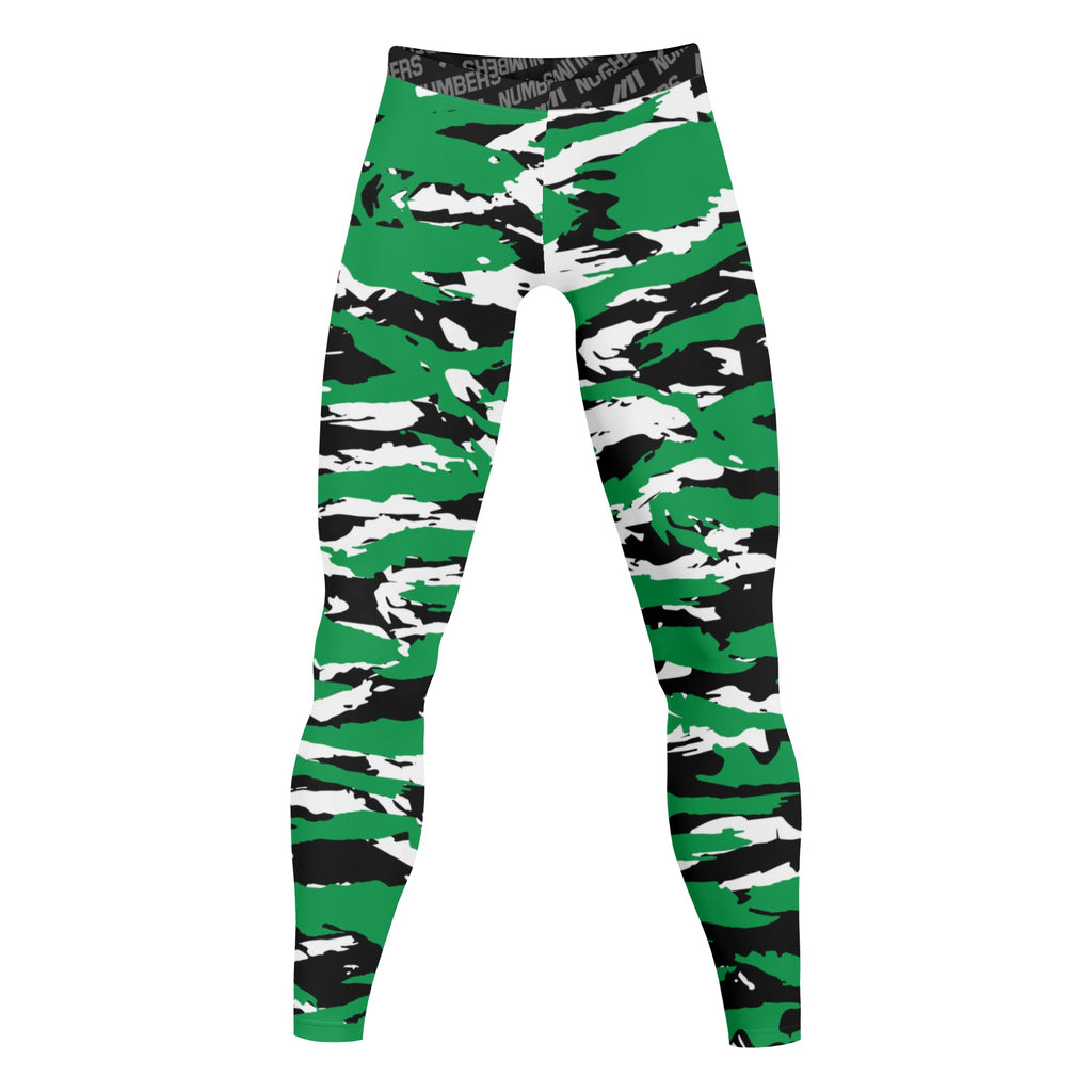 Athletic sports compression tights for youth and adult football, basketball, running, track, etc printed with predator green black white Boston Celtics