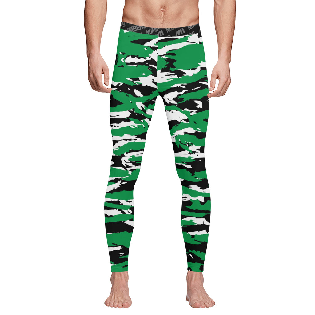 Athletic sports compression tights for youth and adult football, basketball, running, track, etc printed with predator green black white Boston Celtics