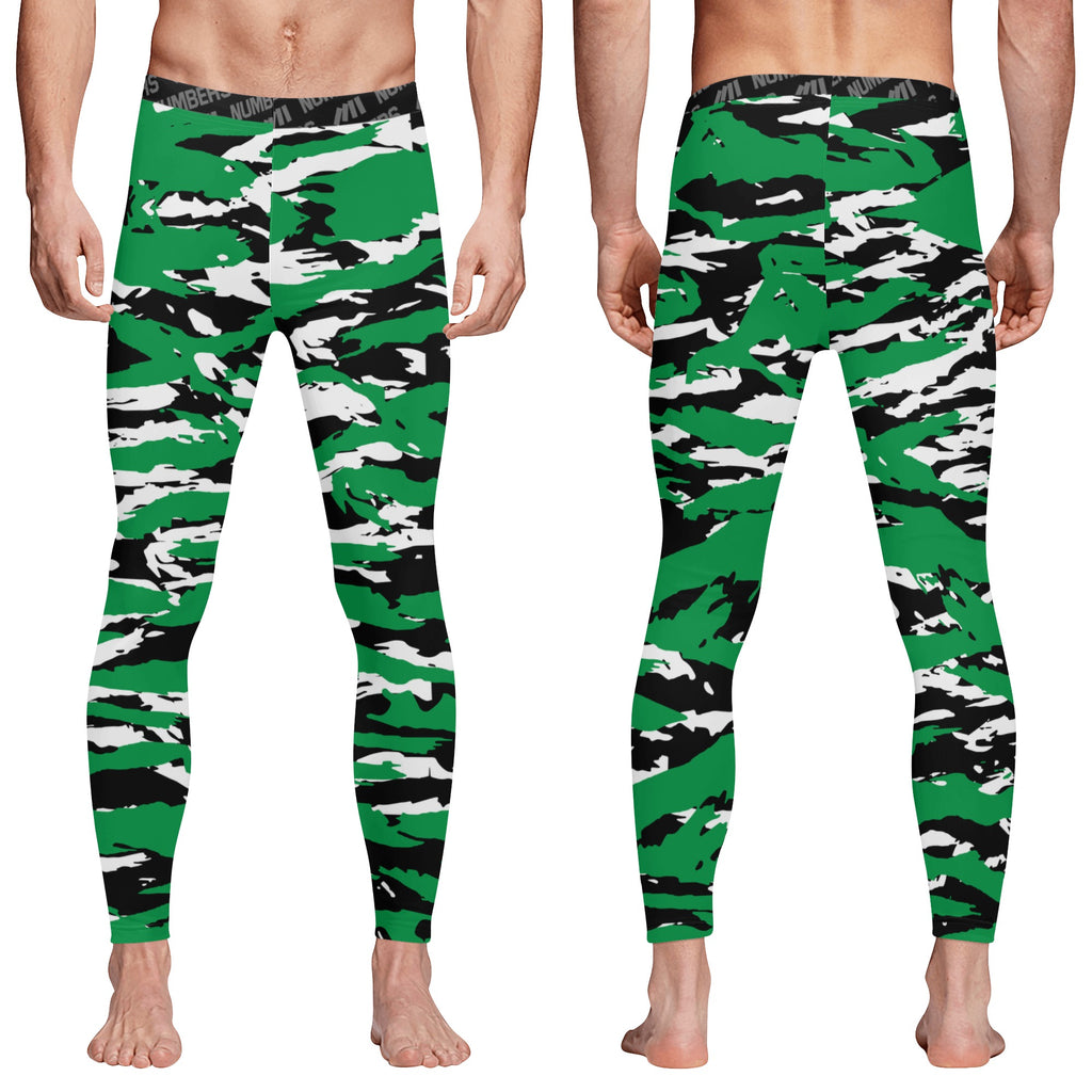 Athletic sports compression tights for youth and adult football, basketball, running, track, etc printed with predator green black white Boston Celtics