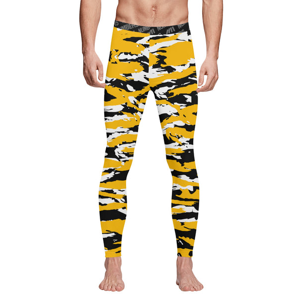 Athletic sports compression tights for youth and adult football, basketball, running, track, etc printed with predator black yellow and white Pittsburgh Steelers Pittsburgh Pirates Missouri Tigers
