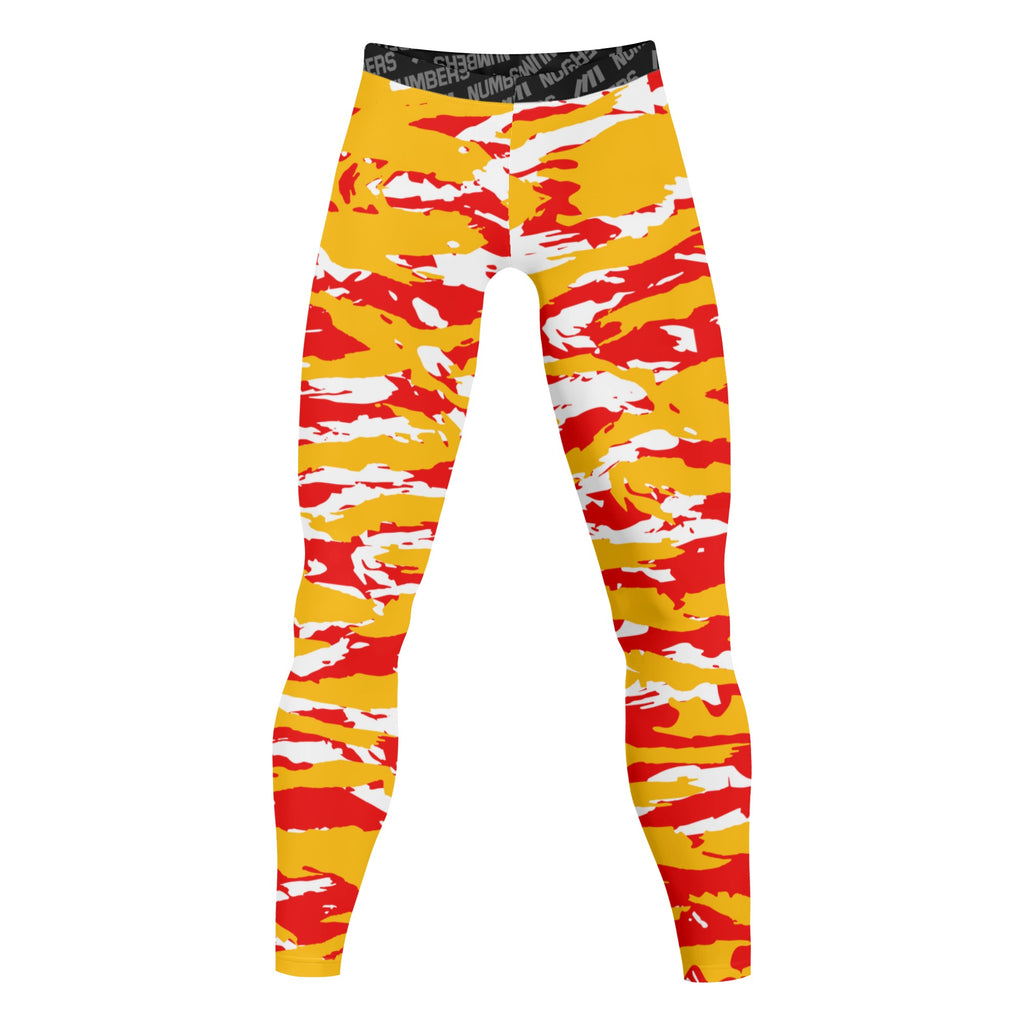 Athletic sports compression tights for youth and adult football, basketball, running, track, etc printed with predator red yellow white Kansas City Chiefs