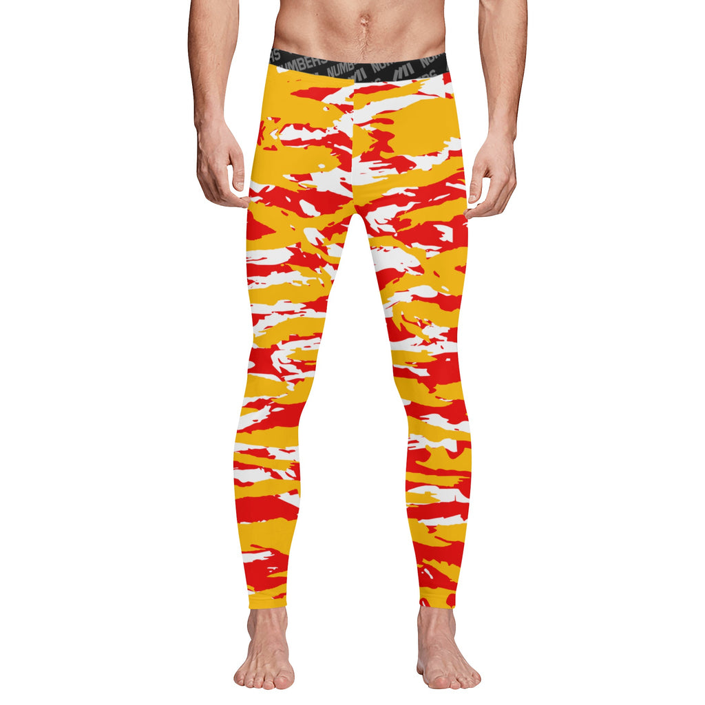 Athletic sports compression tights for youth and adult football, basketball, running, track, etc printed with predator red yellow white Kansas City Chiefs