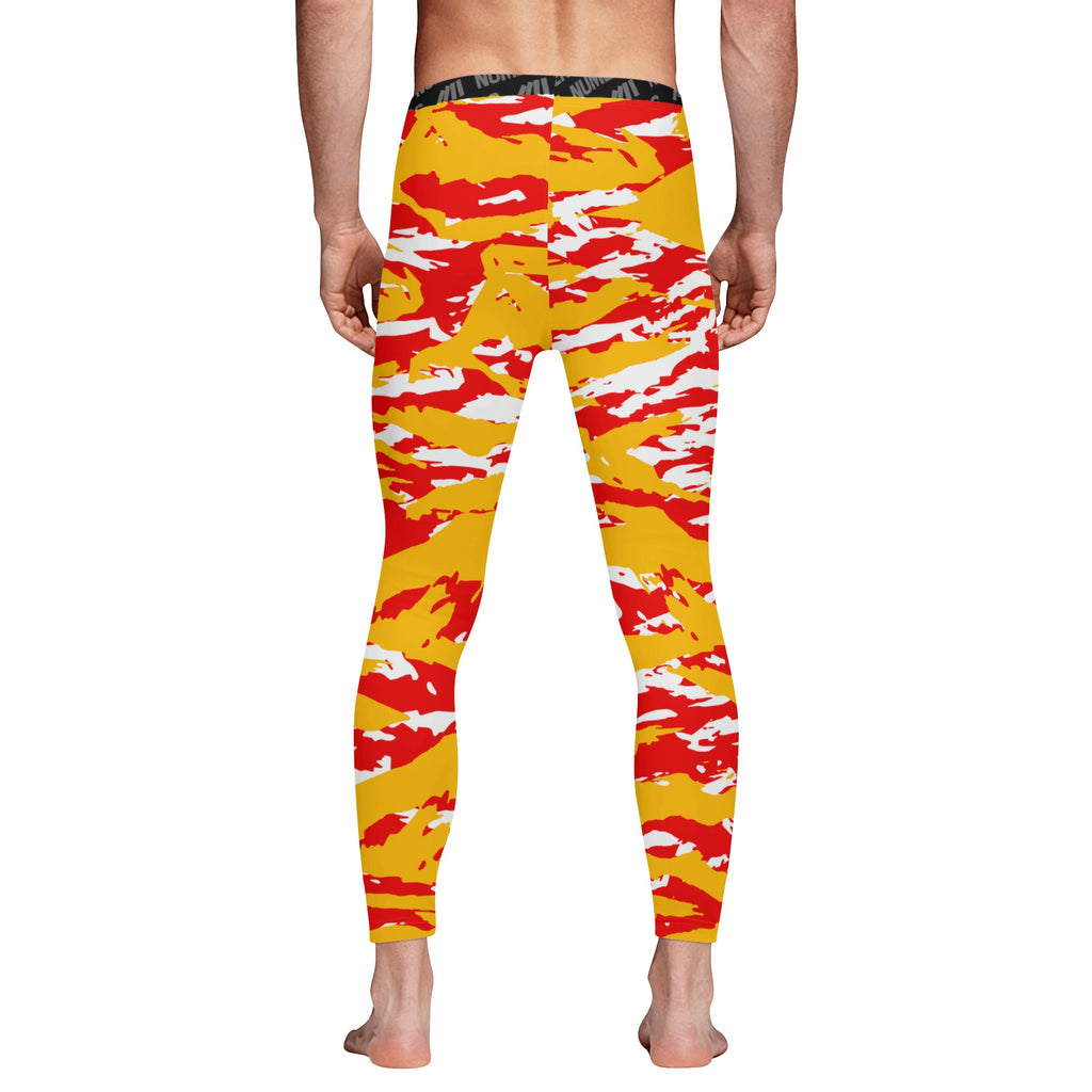 Athletic sports compression tights for youth and adult football, basketball, running, track, etc printed with predator red yellow white Kansas City Chiefs