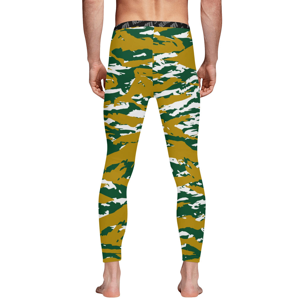 Athletic sports compression tights for youth and adult football, basketball, running, track, etc printed with predator green gold white Colorado State Rams