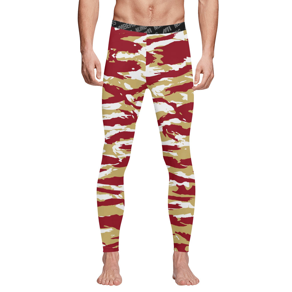 Athletic sports compression tights for youth and adult football, basketball, running, track, etc printed with predator maroon gold white Florida State Seminoles