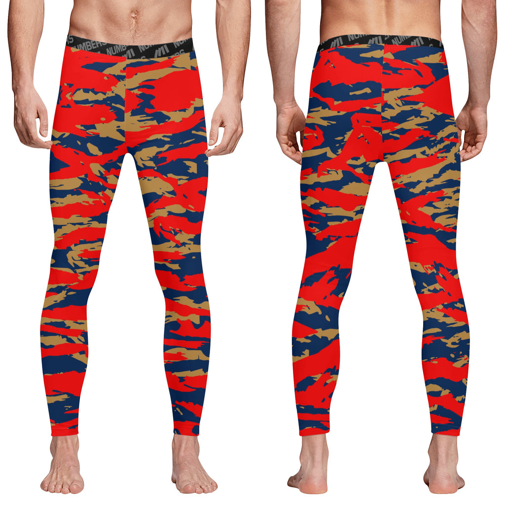 Athletic sports compression tights for youth and adult football, basketball, running, track, etc printed with predator navy blue red gold New Orleans Pelicans