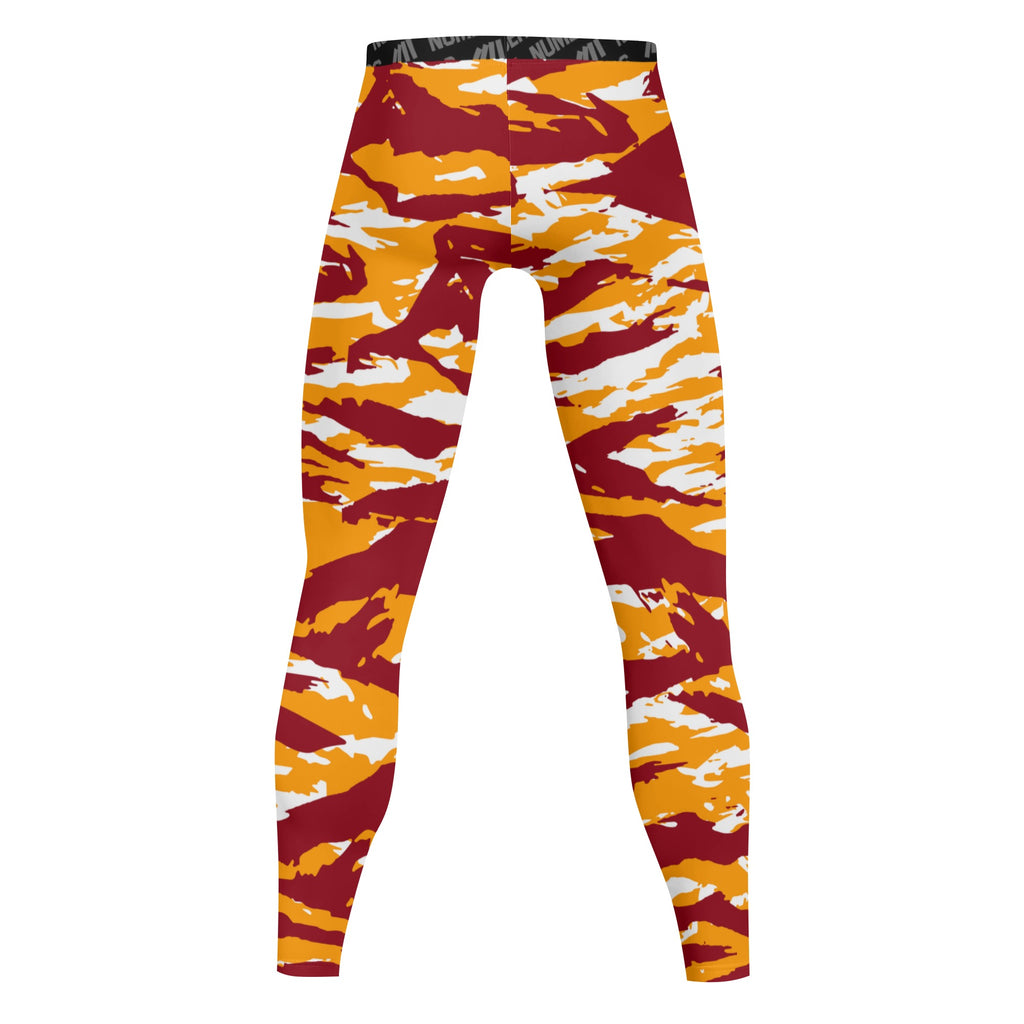 Athletic sports compression tights for youth and adult football, basketball, running, track, etc printed with predator maroon yellow white ASU Sun Devils USC Trojans Washington Commanders
