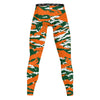 Athletic sports compression tights for youth and adult football, basketball, running, track, etc printed with predator green orange white Miami Hurricanes