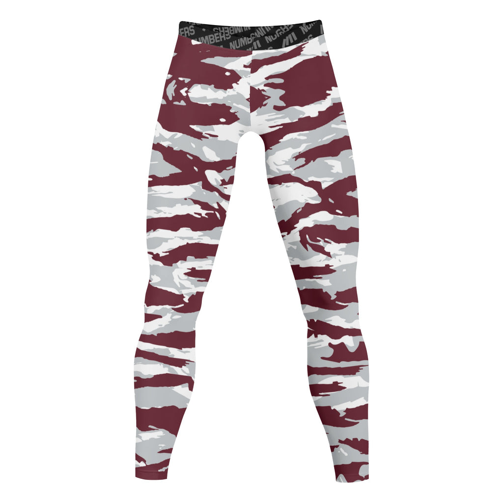 Athletic sports compression tights for youth and adult football, basketball, running, track, etc printed with predator maroon white Mississippi State Bulldogs 