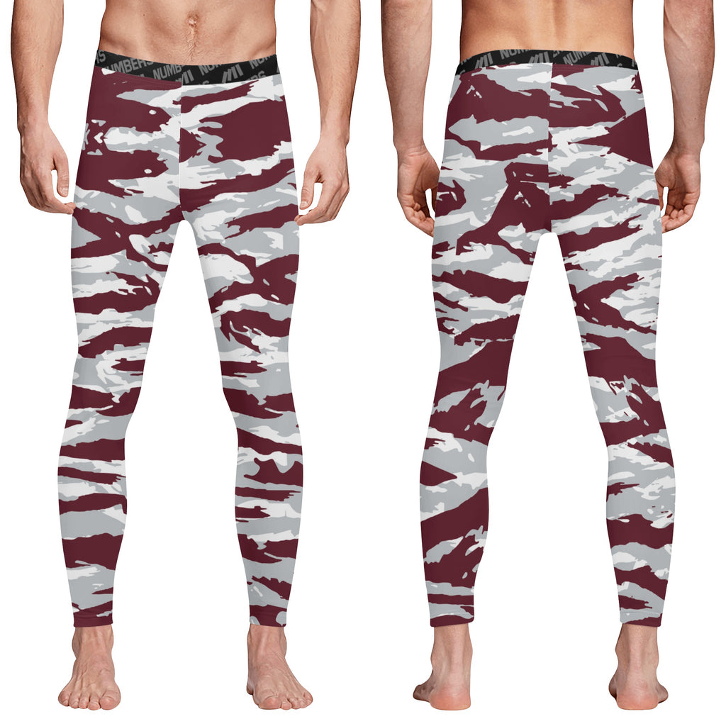 Athletic sports compression tights for youth and adult football, basketball, running, track, etc printed with predator maroon white Mississippi State Bulldogs 