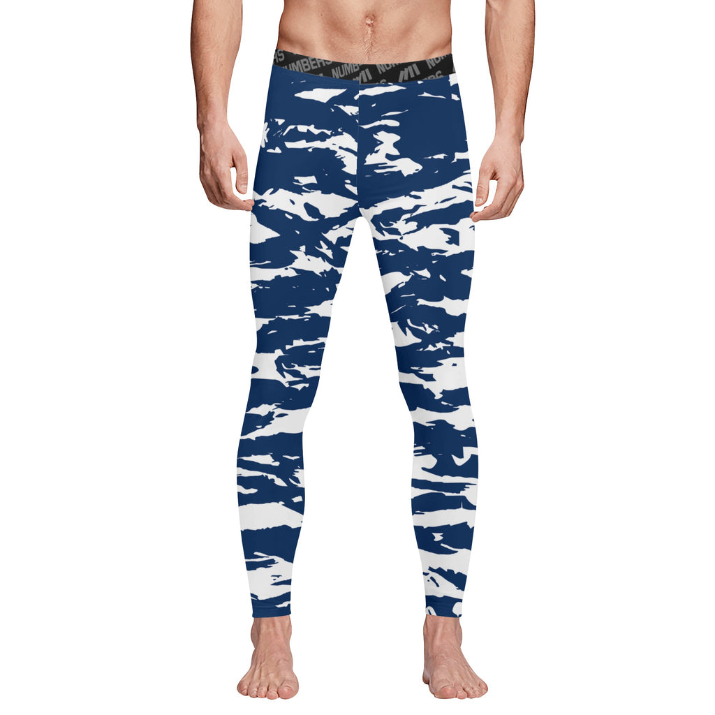 Athletic sports compression tights for youth and adult football, basketball, running, track, etc printed with navy blue white BYU Cougars  Butler Bulldogs New York Yankees