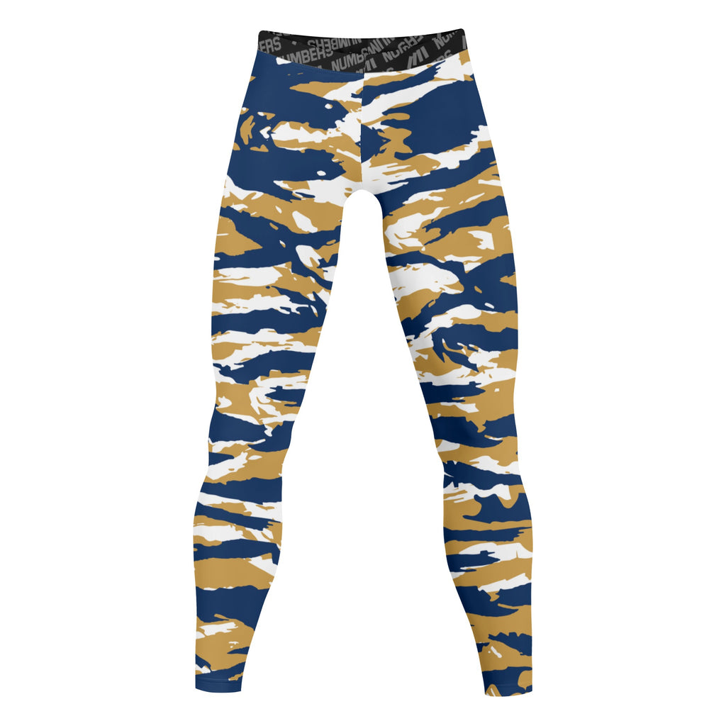 Athletic sports compression tights for youth and adult football, basketball, running, track, etc printed with predator navy blue, gold, and white Milwaukee Brewers