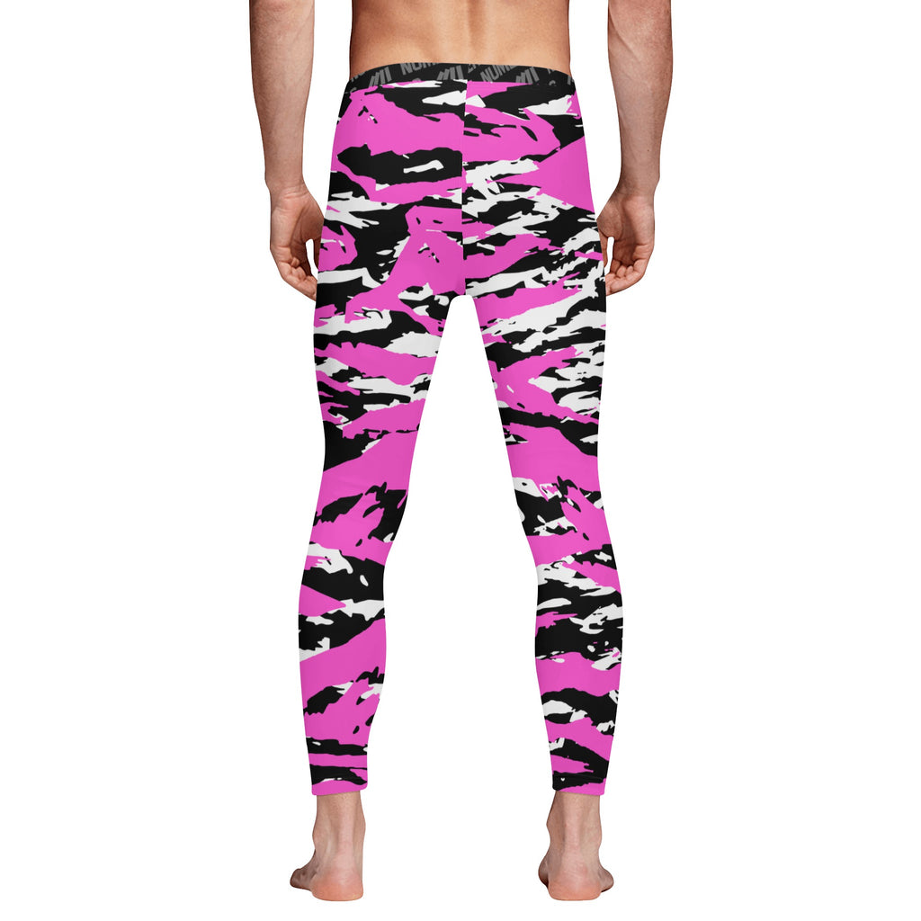 Athletic sports compression tights for youth and adult football, basketball, running, track, etc printed with predator pink, white, and black