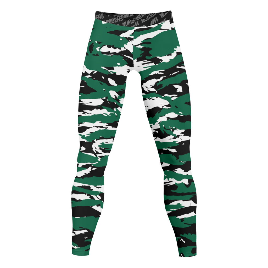 Athletic sports compression tights for youth and adult football, basketball, running, track, etc printed with predator forest green black white New York Jets Philadelphia Eagles  