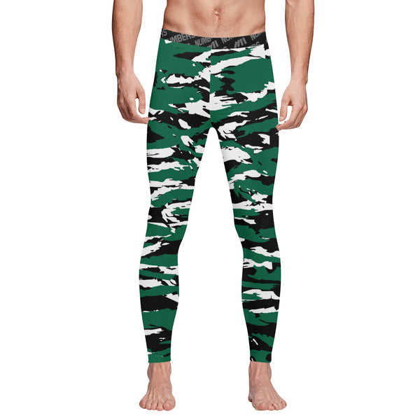 Athletic sports compression tights for youth and adult football, basketball, running, track, etc printed with predator forest green black white New York Jets Philadelphia Eagles  