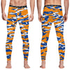 Athletic sports compression tights for youth and adult football, basketball, running, track, etc printed with predator blue orange white New York Mets Boise State Broncos  