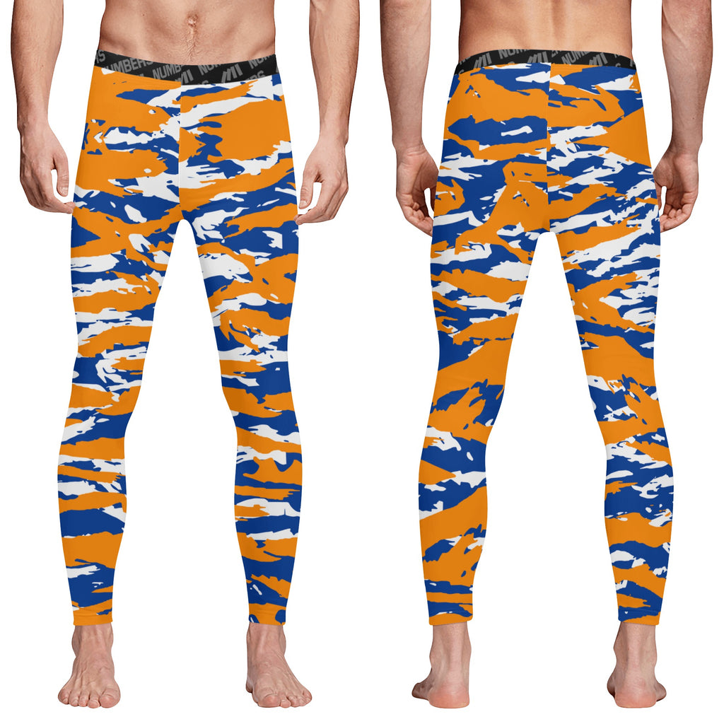 Athletic sports compression tights for youth and adult football, basketball, running, track, etc printed with predator blue orange white New York Mets Boise State Broncos  