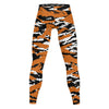 Athletic sports compression tights for youth and adult football, basketball, running, track, etc printed with predator burnt orange black white Texas Longhorns 