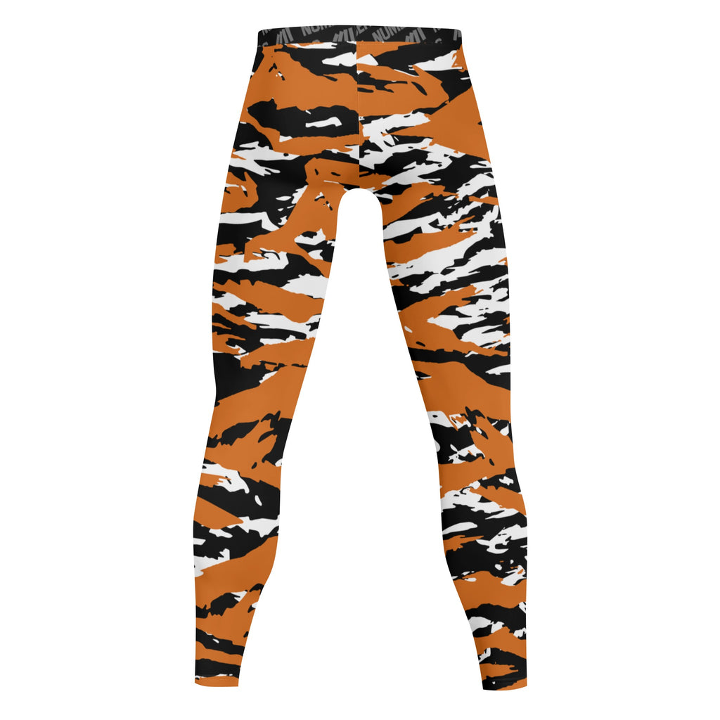 Athletic sports compression tights for youth and adult football, basketball, running, track, etc printed with predator burnt orange black white Texas Longhorns 