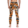 Athletic sports compression tights for youth and adult football, basketball, running, track, etc printed with predator burnt orange black white Texas Longhorns 