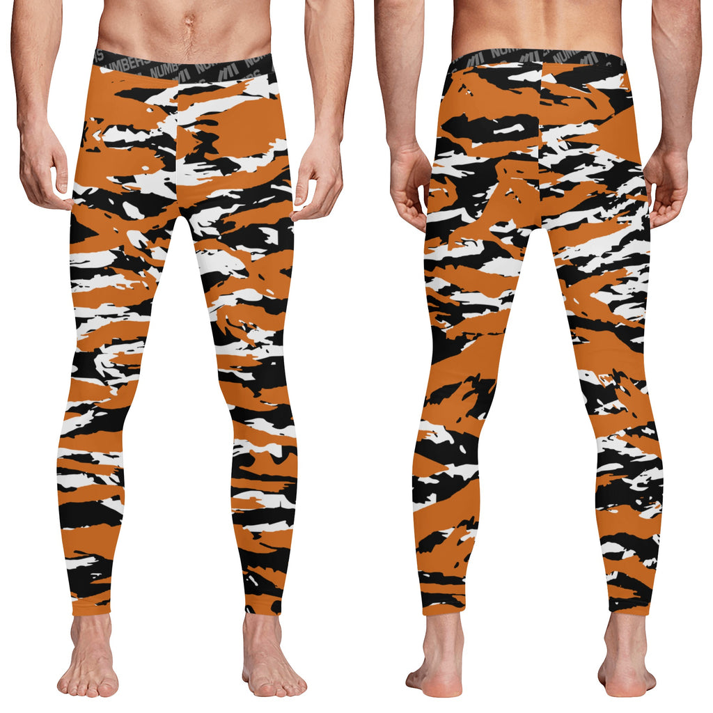 Athletic sports compression tights for youth and adult football, basketball, running, track, etc printed with predator burnt orange black white Texas Longhorns 