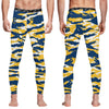 Athletic sports compression tights for youth and adult football, basketball, running, track, etc printed with predator navy blue yellow Indiana Pacers Michigan Wolverines