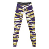 Athletic sports compression tights for youth and adult football, basketball, running, track, etc printed with predator purple gold white Washington Huskies  