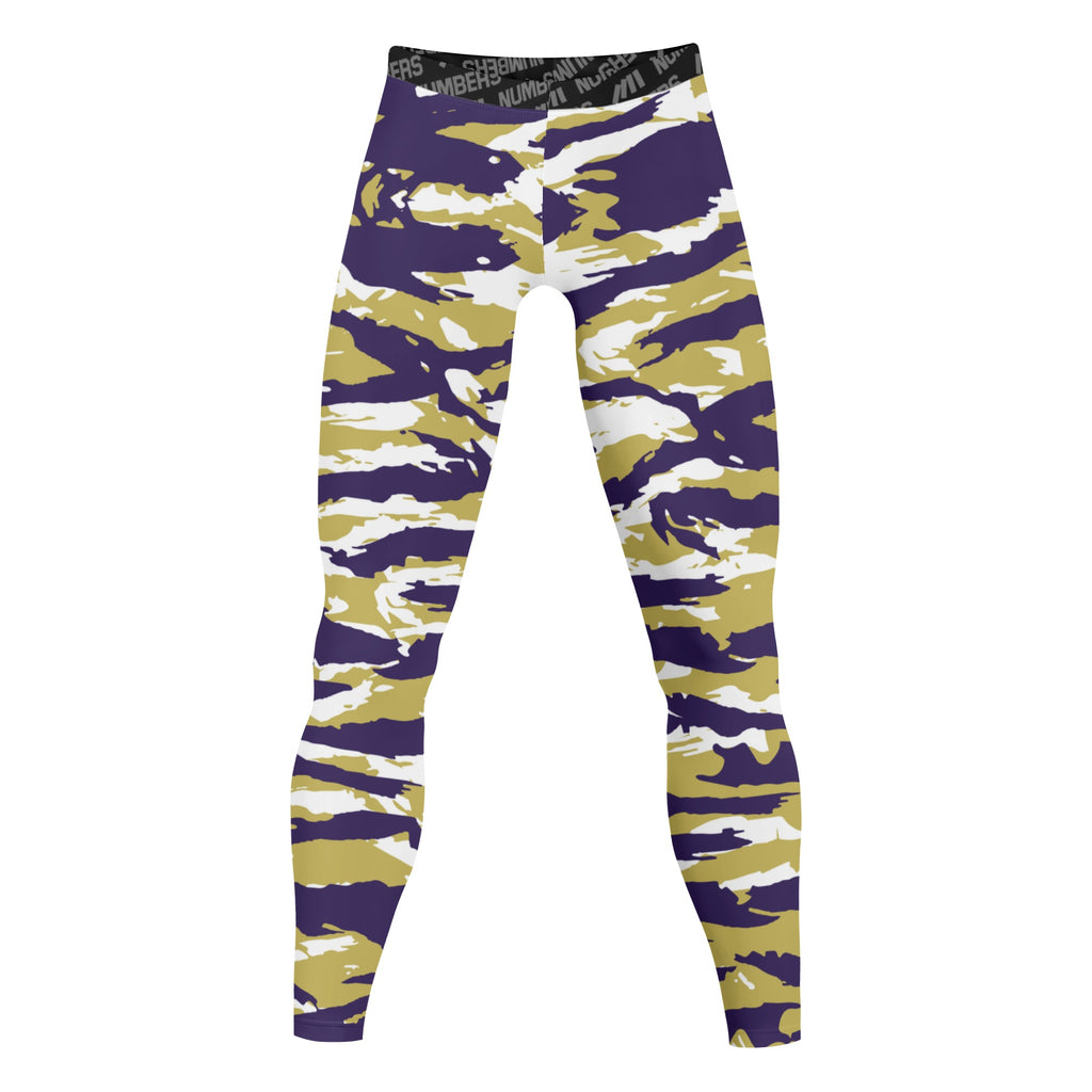 Athletic sports compression tights for youth and adult football, basketball, running, track, etc printed with predator purple gold white Washington Huskies  