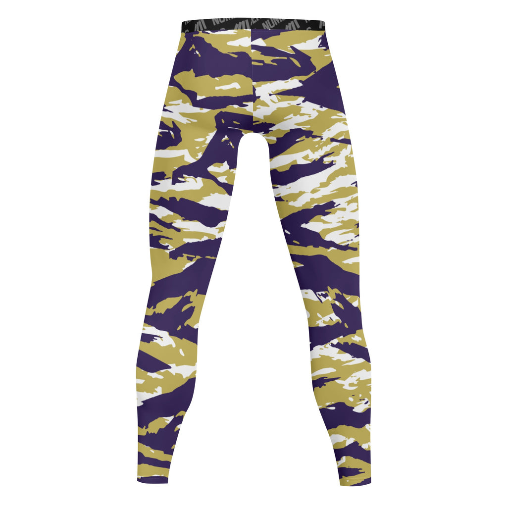 Athletic sports compression tights for youth and adult football, basketball, running, track, etc printed with predator purple gold white Washington Huskies  