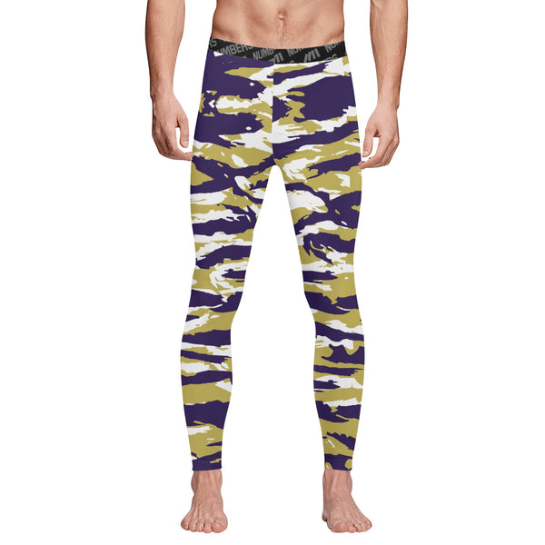 Athletic sports compression tights for youth and adult football, basketball, running, track, etc printed with predator purple gold white Washington Huskies  