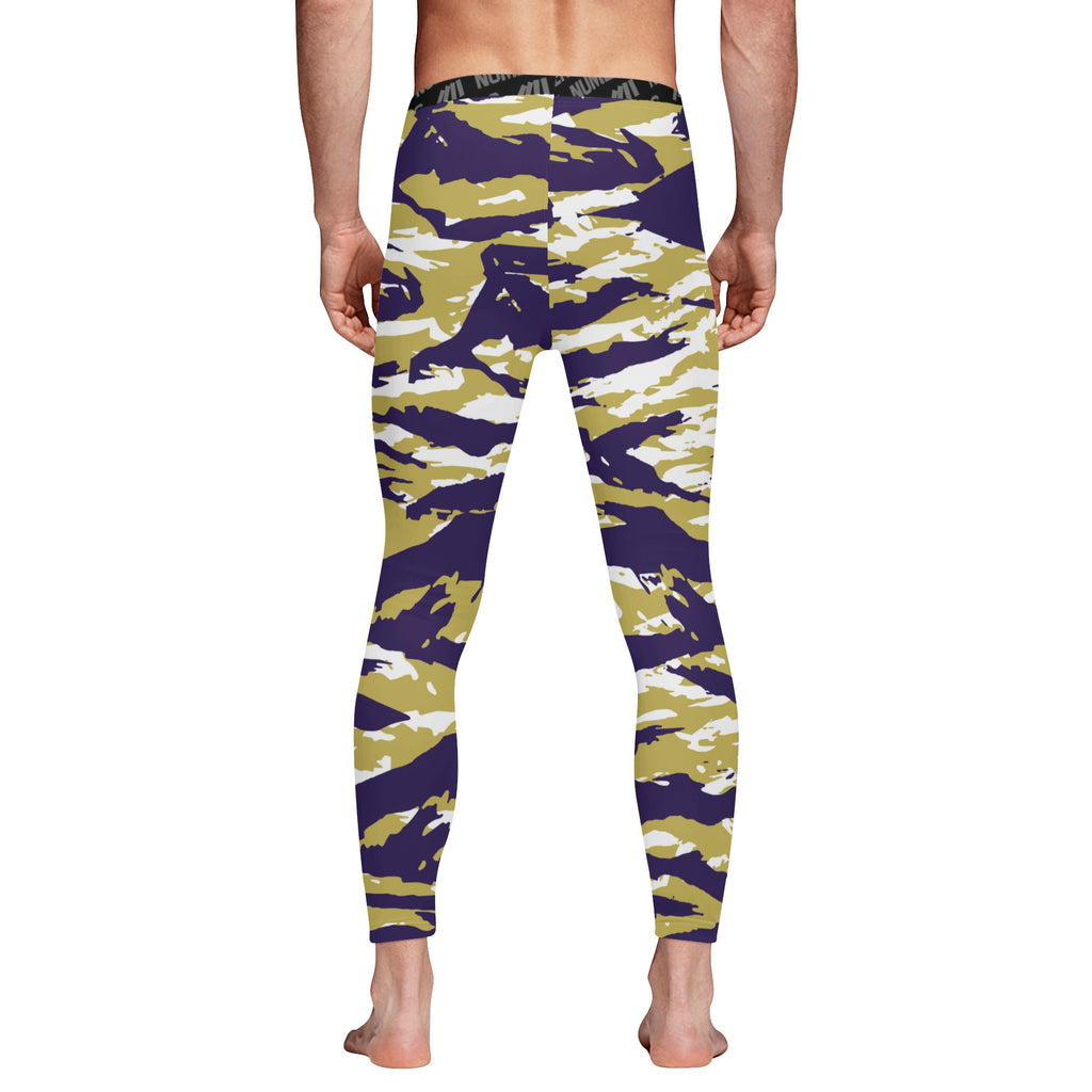 Athletic sports compression tights for youth and adult football, basketball, running, track, etc printed with predator purple gold white Washington Huskies  