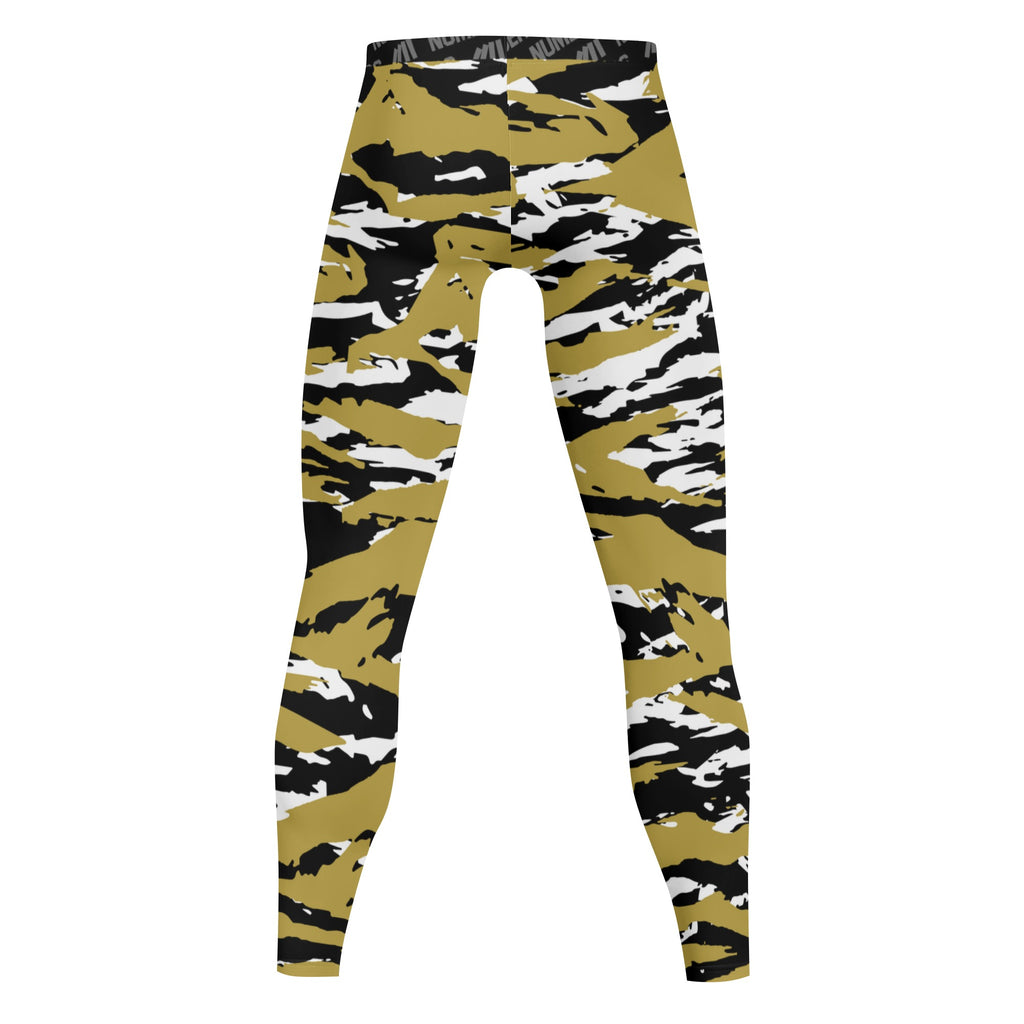 Athletic sports compression tights for youth and adult football, basketball, running, track, etc printed with predator black gold white New Orleans Saints Colorado Buffaloes 