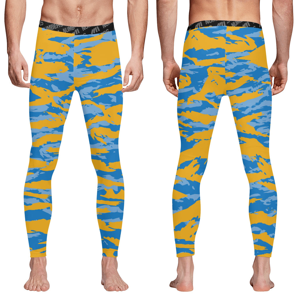 Athletic sports compression tights for youth and adult football, basketball, running, track, etc printed with predator baby blue yellow light blue Los Angeles Chargers 