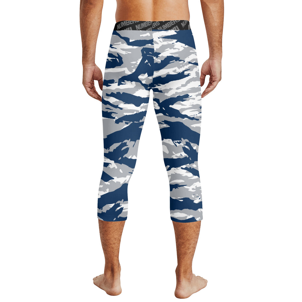 Athletic sports compression tights for youth and adult football, basketball, running, track, etc printed with predator navy blue silver white Dallas Cowboys
