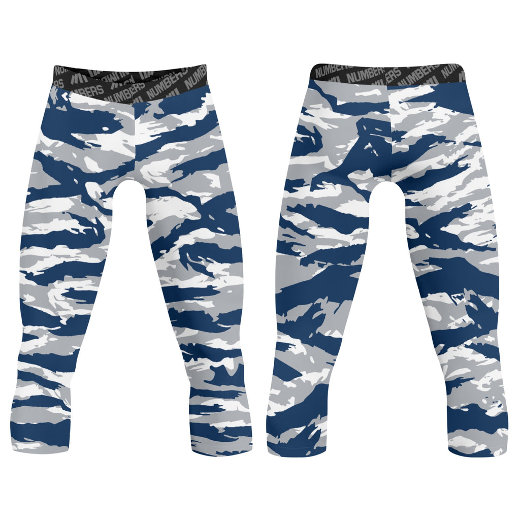 Athletic sports compression tights for youth and adult football, basketball, running, track, etc printed with predator navy blue silver white Dallas Cowboys