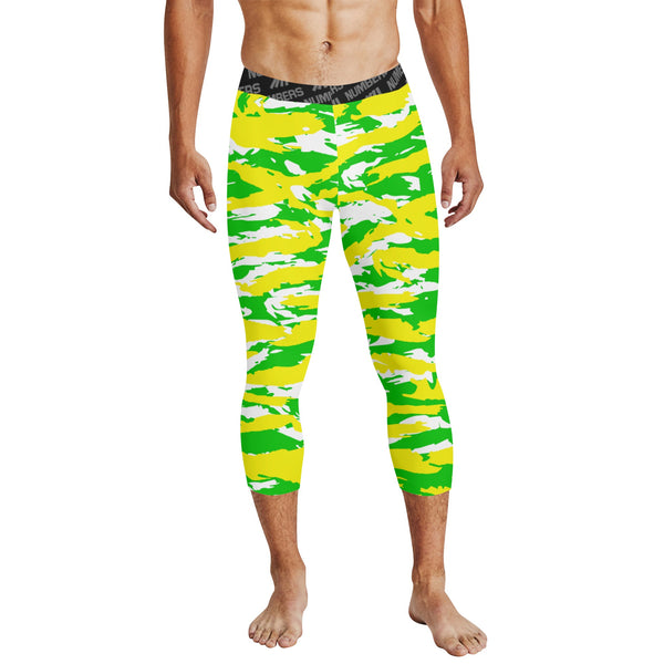 Athletic sports compression tights for youth and adult football, basketball, running, track, etc printed with predator neon green yellow white Oregon Ducks