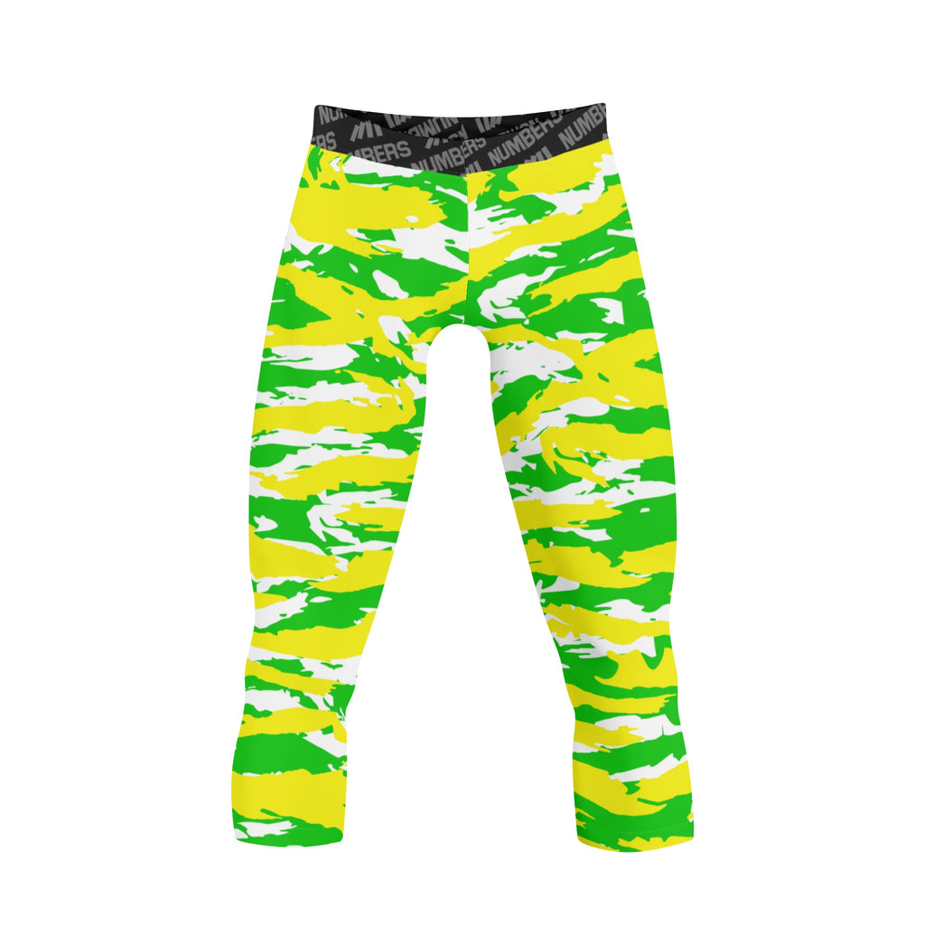 Athletic sports compression tights for youth and adult football, basketball, running, track, etc printed with predator neon green yellow white Oregon Ducks