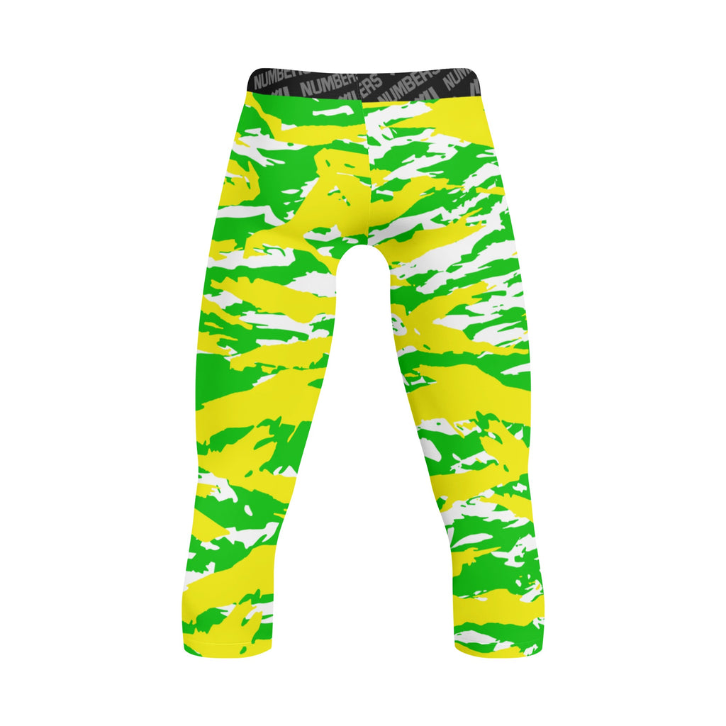 Athletic sports compression tights for youth and adult football, basketball, running, track, etc printed with predator neon green yellow white Oregon Ducks