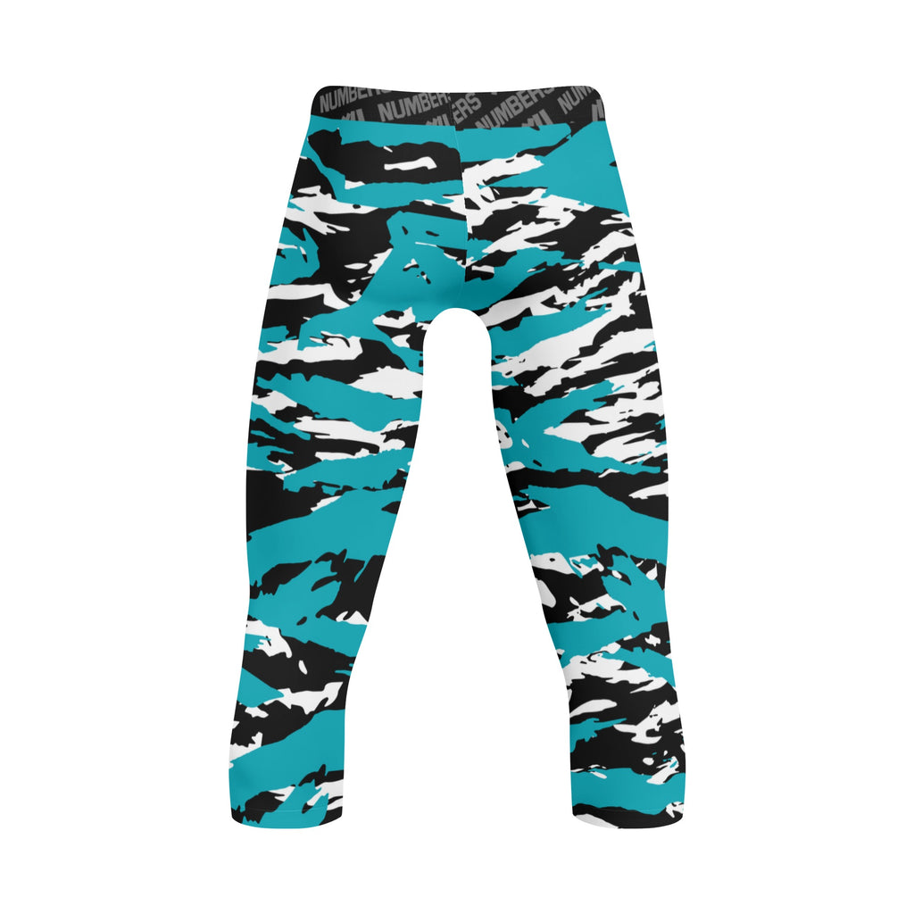 Athletic sports compression tights for youth and adult football, basketball, running, track, etc printed with predator turquoise black white San Jose Sharks 