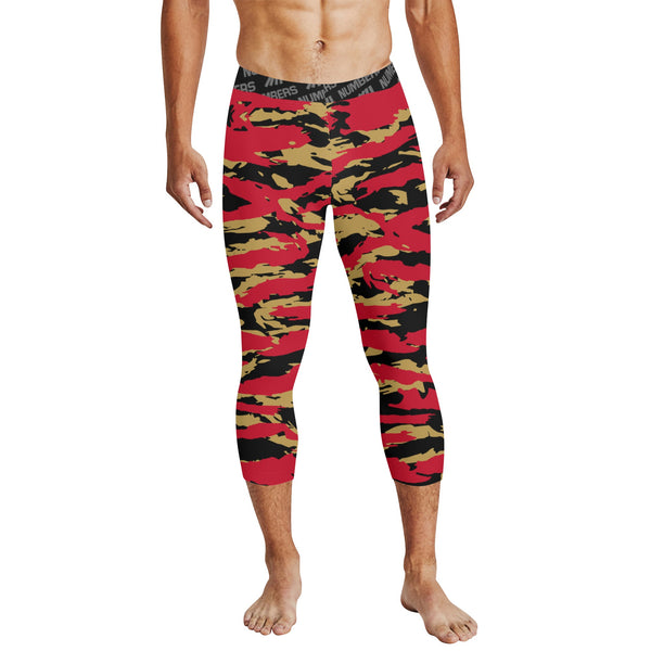 Athletic sports compression tights for youth and adult football, basketball, running, track, etc printed with predator red black gold San Francisco 49'ers 