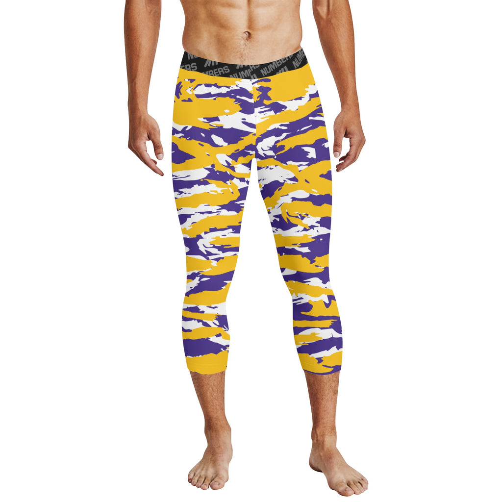 Athletic sports compression tights for youth and adult football, basketball, running, track, etc printed with predator purple yellow white LSU Tigers Minnesota Vikings